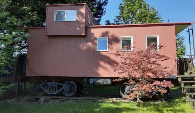 Little Red Caboose with a View in the Scenic Columbia River Gorge