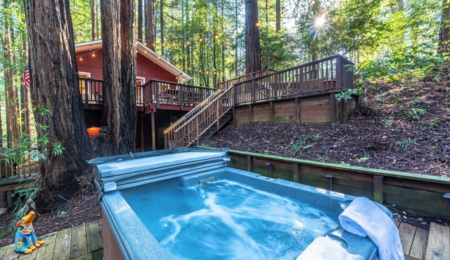 Little Red House~Charming Treehouse-like Cabin!HotTub/Near Golf/Dog/WiFi