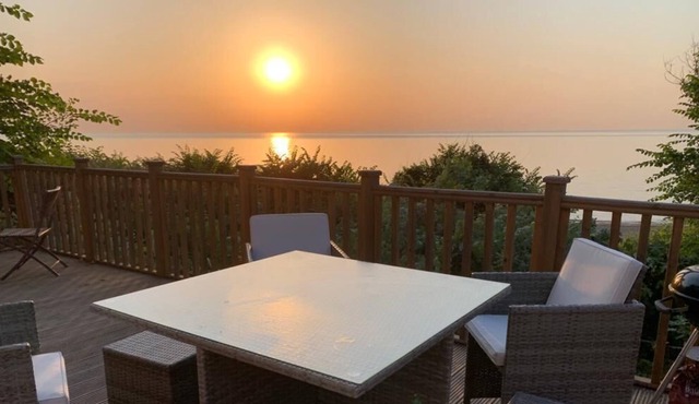 Lodge with decking and sea views at Azure Seas Park in Suffolk ref 32212OG