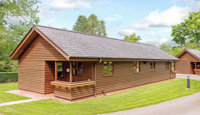 Lodge with one king-size double with en suite bathroom with shower.