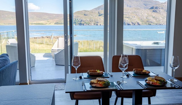 Lodge with private hot tub.