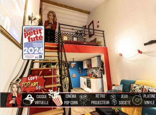 LOFT "POP ART 50's" Idéal PRO - Écran cinéma rétroprojecteur - WIFI Fibre - Borne arcade de jeu - Centre Ville