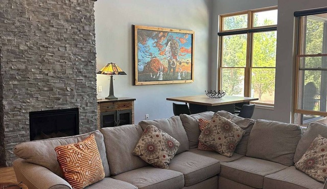 Lofted condo on the boat ramp, downtown Salida, king bed plus super comfortable queen murphy bed and sleeper sofa. Two levels, two bathrooms, parking spot in garage included.