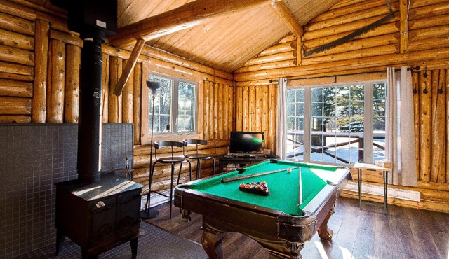 Log cabin located on a private island.