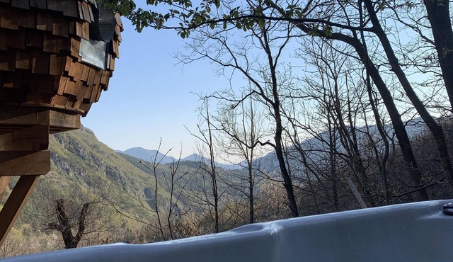 Log Cabin-Vanity unit-Mountain view-Perché dans les Arbres