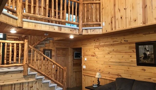 Log home nestled in tall pines near Norway Lake