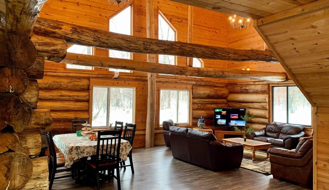 Log home surrounded by woods near Upper South Long Lake