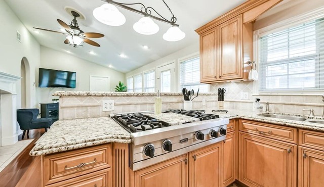 Long Branch is a centrally located Spring Branch home that sleeps 8 with a fully fenced yard and 2 king beds. Enjoy free WiFi, a fully equipped kitchen, and a private outdoor retreat with a patio swing + fire pit. Close to Memorial City Mall, Buffalo