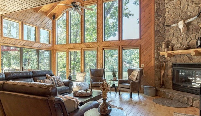 Longhorn Lakeside Chalet by Sarah Bernard, Private Dock and Fire Pit