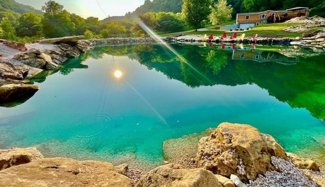 Longview Cabin w/XL Swimming Pond, Waterfalls, & Hot Tub