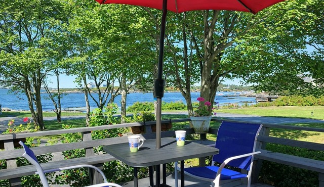 Lovely deck to watch the boats come and go, and incredible sunsets!