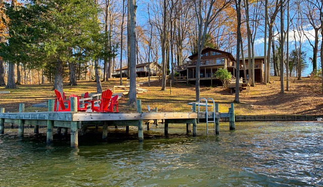 Lovely lakefront home with private brand-new dock, game room, beach, boat access