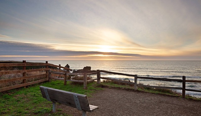 Lower-level cottage with ocean views, fireplace, furnished deck, & internet