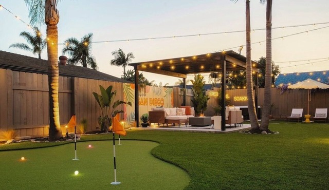 Luxe Backyard Retreat Near Beach: Hot Tub, Mini-Golf, Fire Pit, BBQ, Playground