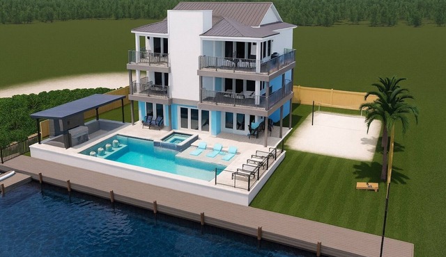 Luxe Beach Retreat: Private Pool, Spa and Dock!