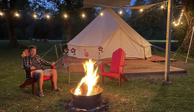 Luxurious Bell Tent Near Allegany State Park Fire Pit Creekside Glamping