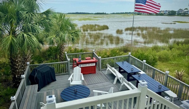 Luxury ADA-Friendly Marshfront Home | 2 Six Seater Golf Carts with Beach Access ADA Stickers, Game Room, Elevator