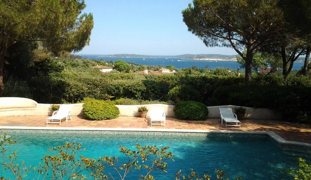 Luxury architect-designed villa with panoramic sea view in St Tropez, boat pontoon option