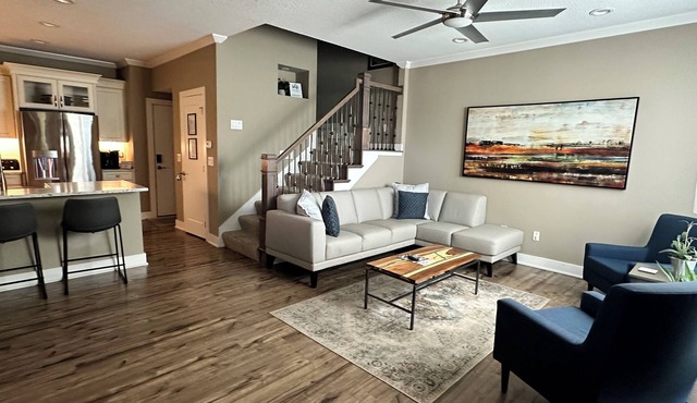 Luxury condo. 2 car garage, rooftop patio. Perfect for work or play!