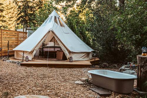 Luxury Glamping Soaking Tub, Creek-side, Alpacas