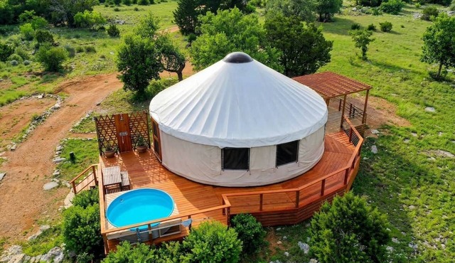 Luxury Hill Country Yurt Pool, Views, Coffee Bar