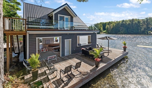 Luxury Lake Joseph Island Retreat with Boathouse and Western Exposure