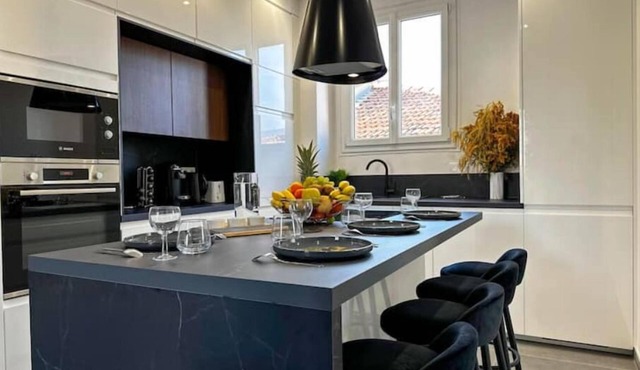 Luxury New Apt 2BR/2BA AC 4-6 Guests Free Private Garage Tram Wi-Fi