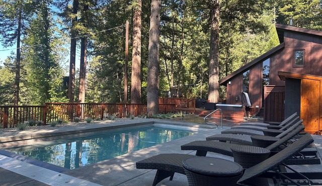 Luxury Redwood Retreat with Pool, Spa, and Sauna