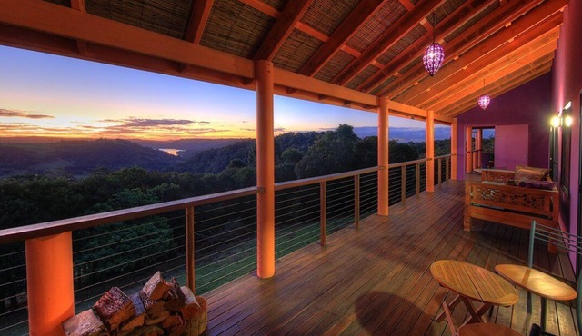 Luxury self-contained villa with two rooms, king and queen beds, double spa, fireplace, and kitchen.