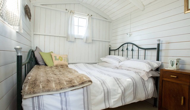 Luxury shepherd's hut - sleeps 2 adults 2 children. Access to hot tub & sauna.