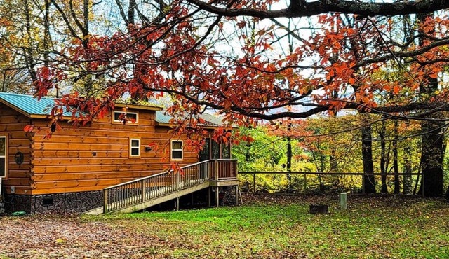 Luxury tiny cabin on the Valley River with mountain views.