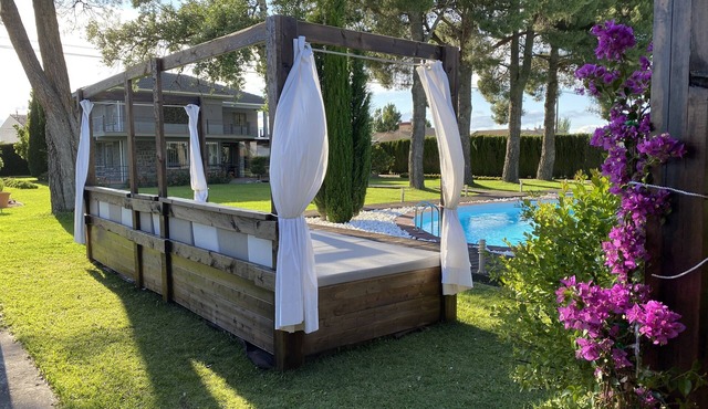 Luxury villa with detail decorated pool