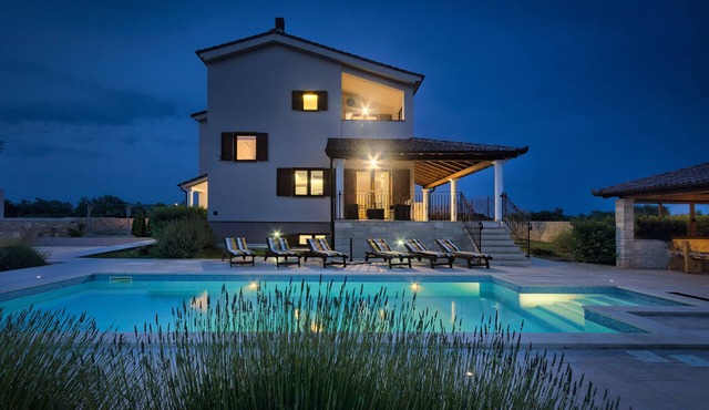 Luxury villa with whirlpool and heated pool, quiet location, pets, sports field