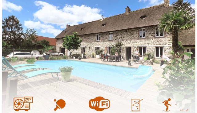 Magnificent stone villa with thatched roof and heated swimming pool