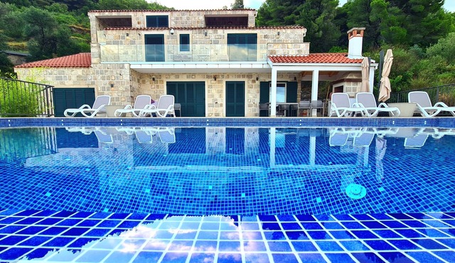 Magnificent new Villa Tofta on Lopud, Croatia. Sea views from the infinity pool