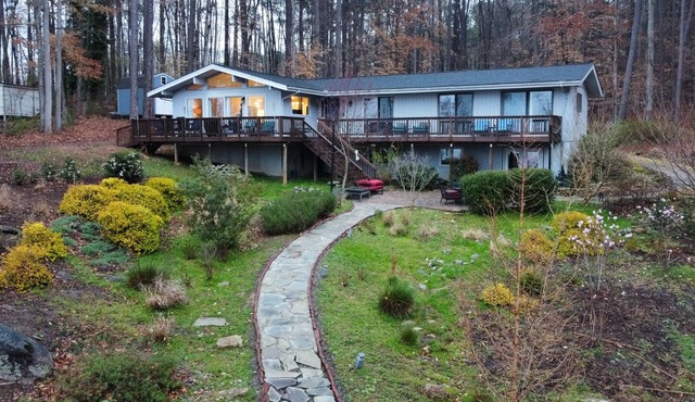Main lake view, private beach and dock at Lake Gaston. Pet-Friendly!