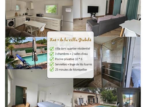 Maison 90 m2 avec piscine et clim - 3 chambres - proche Montpellier