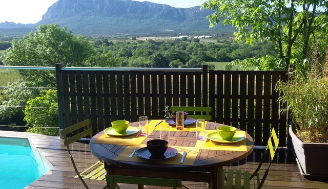 Mas Des Biranques hamlet facing the Pic St Loup. Calm, charm,