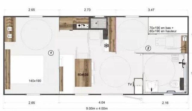 Mobil-home PREMIUM - 33m² - 2 bedrooms + Air-conditioning (PMR accessible) 4 persons