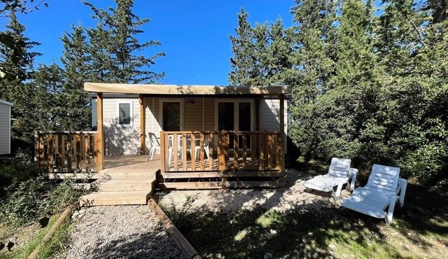 Mobil-home Premium 29 m² 2 bedrooms semi-covered terrace + air conditioning + LV D 4 persons