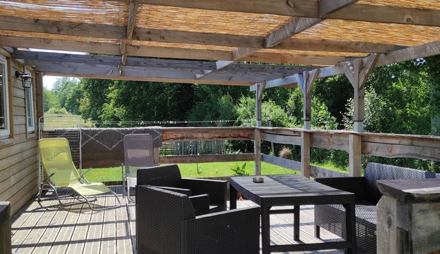 Mobile home facing a pond