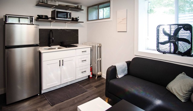 Modern 1 bed basement unit for traveling professionals with garage and laundryn