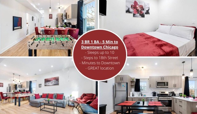 Modern 3 BR Apt - 5 Mins to Downtown Sleeps 10