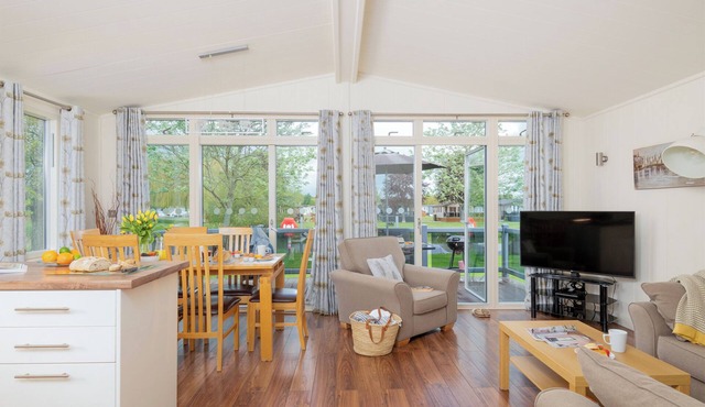 Modern and comfortable 2-bedroom caravan with one double and one twin bedroom.