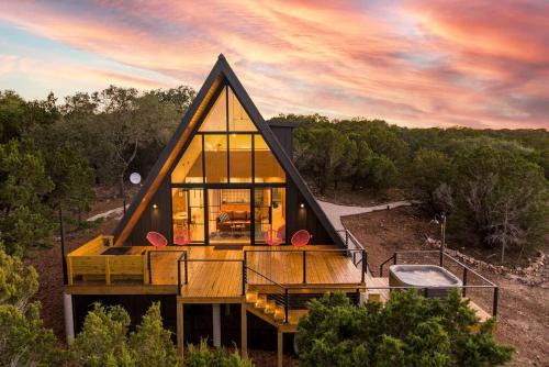 Modern and Secluded A-Frame with a Hot Tub for a Romantic Texas Hill Country Getaway