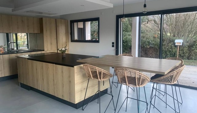 Modern city with swimming pool