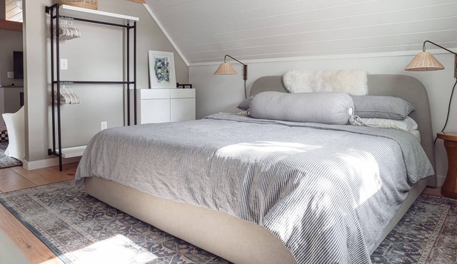 Modern cozy carriage house on quiet corner lot -walk/bike to downtown- sleeps 5