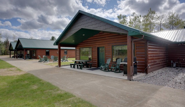 Modern dog-friendly cabin with hot tub, gas fireplace, patio, grill, & washer/dr