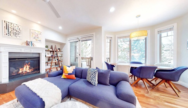 Modern, dog-friendly home with hot tub, fireplace, & view - quiet location