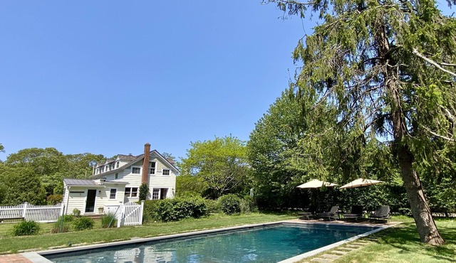 Modern farmhouse with pool + gorgeous yard, minutes from the beach.